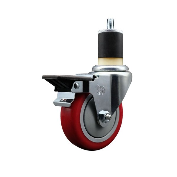 4'' Red Poly Swivel 1-7/8'' Expanding Stem Caster with Brake